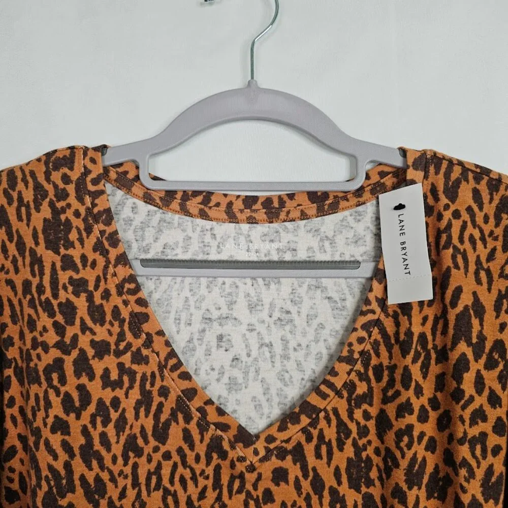 NWT LANE BRYANT Tunic Top BROWN ANIMAL CHEETAH Print size 22/24 Casual Basic - Picture 7 of 9